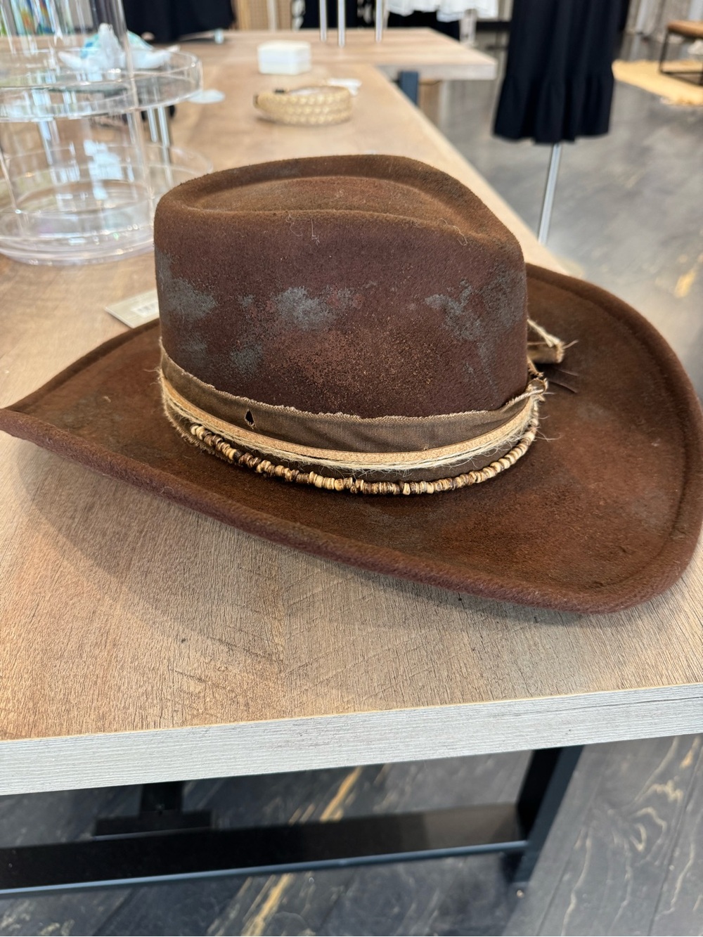 Women’s Brown Distressed Wool Fedora with Twine Band Accent - Picture 3 of 4